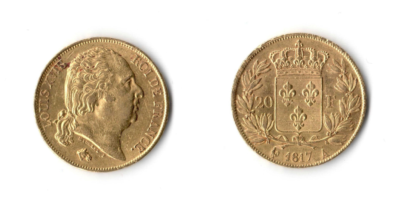 Francia, Luigi XVIII, 20 Franchi 1817 A SPL+/qFDC